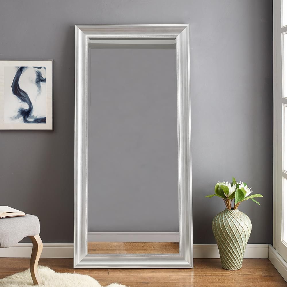 Beaded Framed Floor Mirror Silver 66" X 32"naomi Home – Walmart Within Clear Wall Mirrors (Photo 2 of 15)