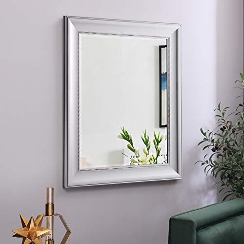 Beaded Framed Wall Mirror Silver 36" X 30"naomi Home – Walmart Pertaining To Silver Beaded Square Wall Mirrors (Photo 12 of 15)