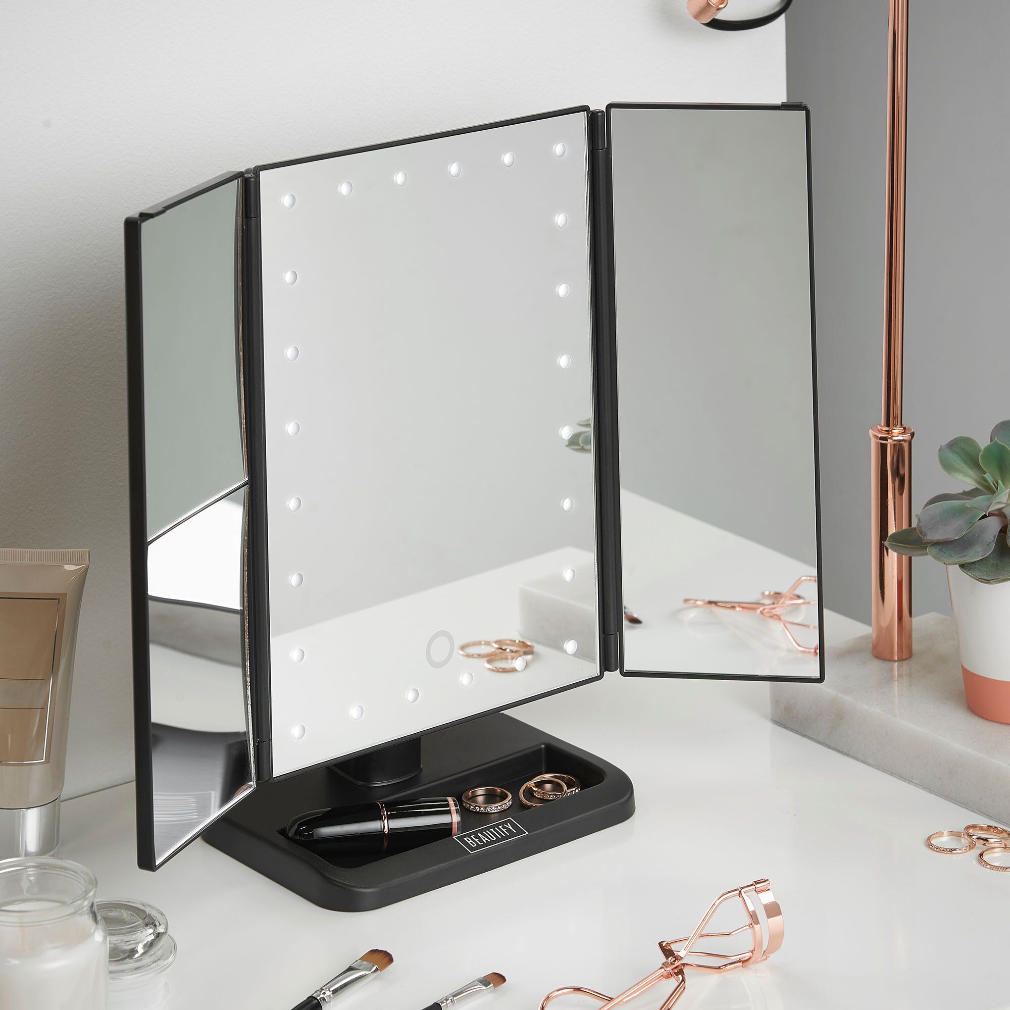 Beautify Led Lighted Vanity Trifold Makeup/shaving Mirror & Reviews Pertaining To Led Backlit Vanity Mirrors (Photo 15 of 15)
