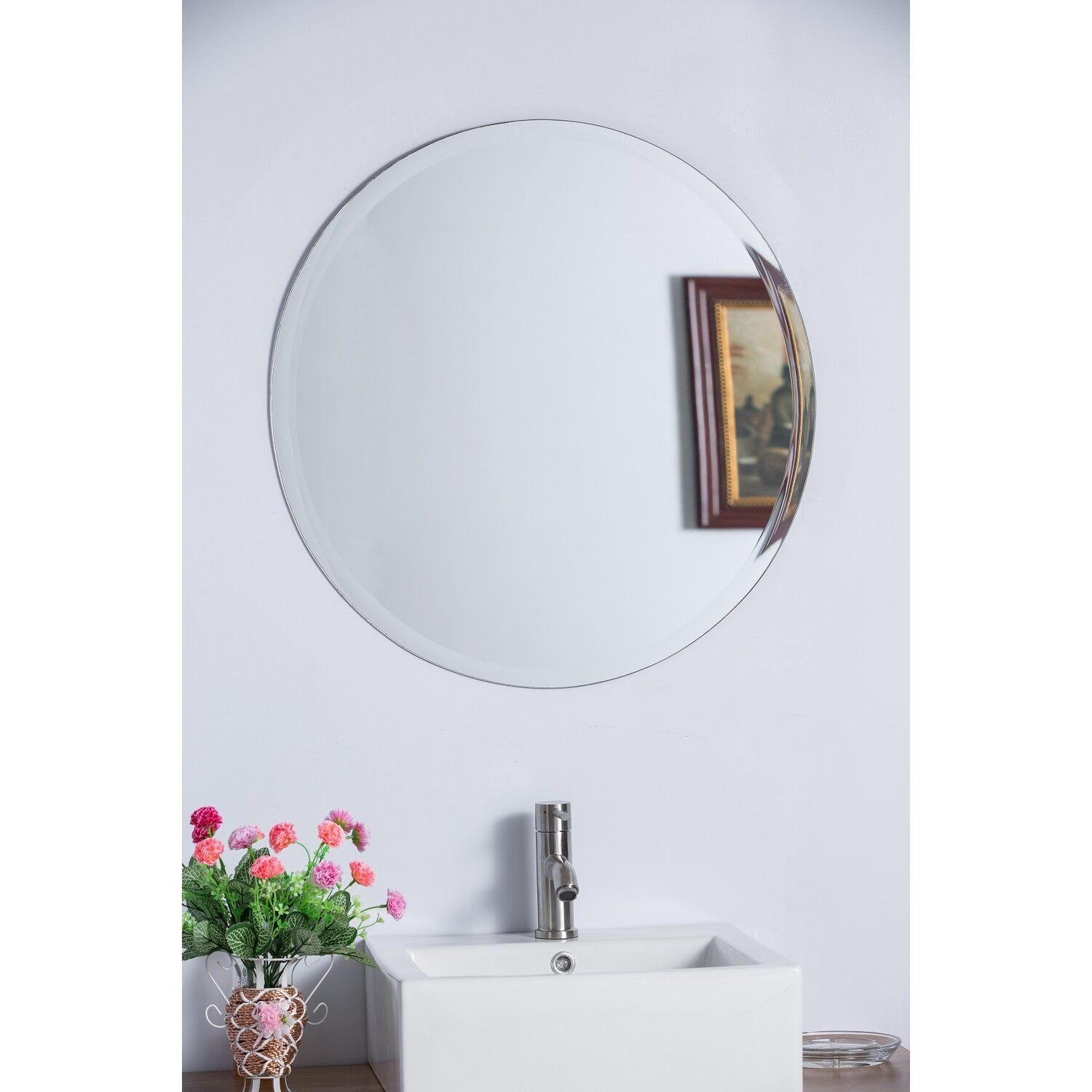 Bellaterra Home Round Frameless Mirror & Reviews | Wayfair Regarding Celeste Frameless Round Wall Mirrors (View 12 of 15)
