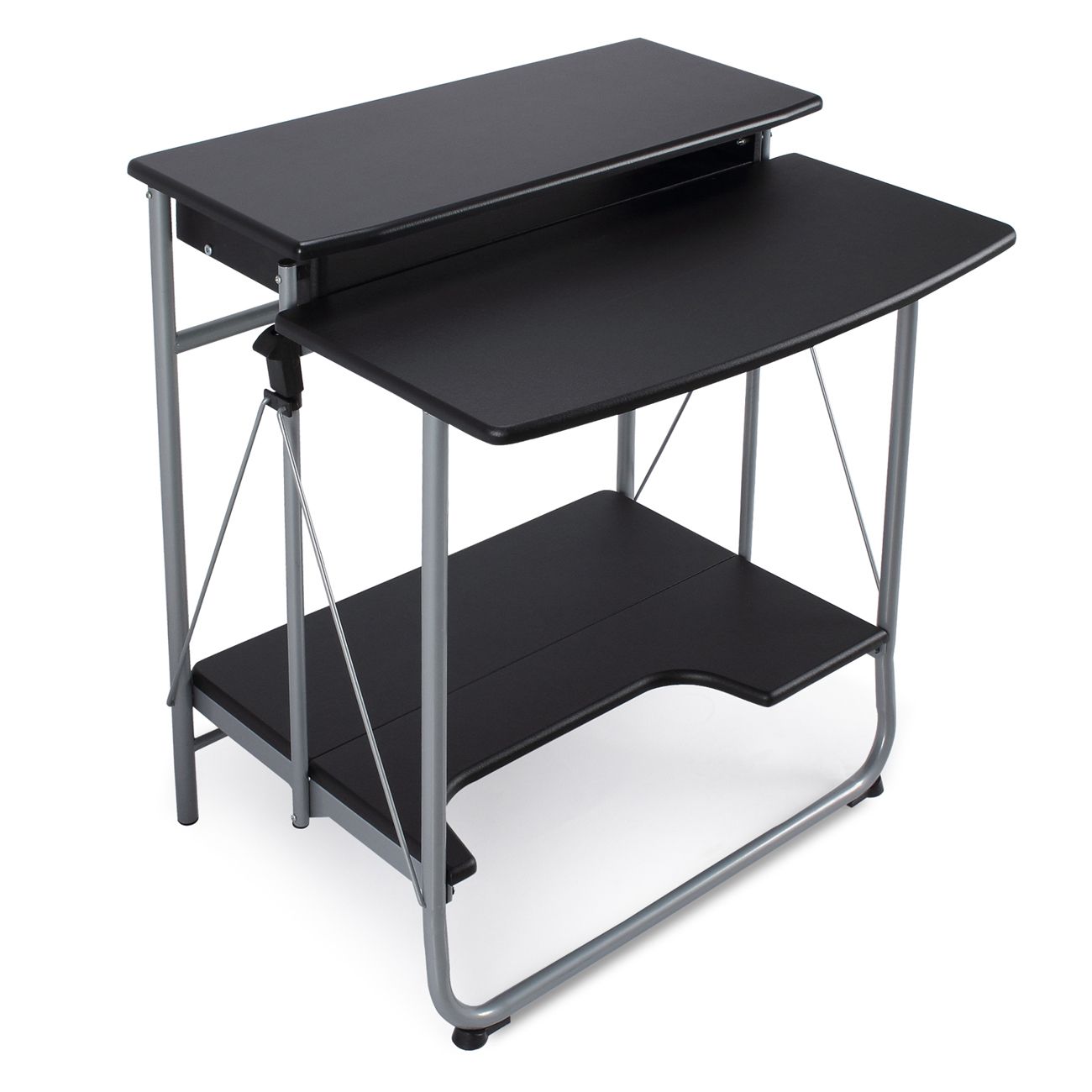 Belleze Home Office Writing Computer Foldable Table With Pull Out Throughout Matte Black Corner Desks With Keyboard Shelf (View 12 of 15)