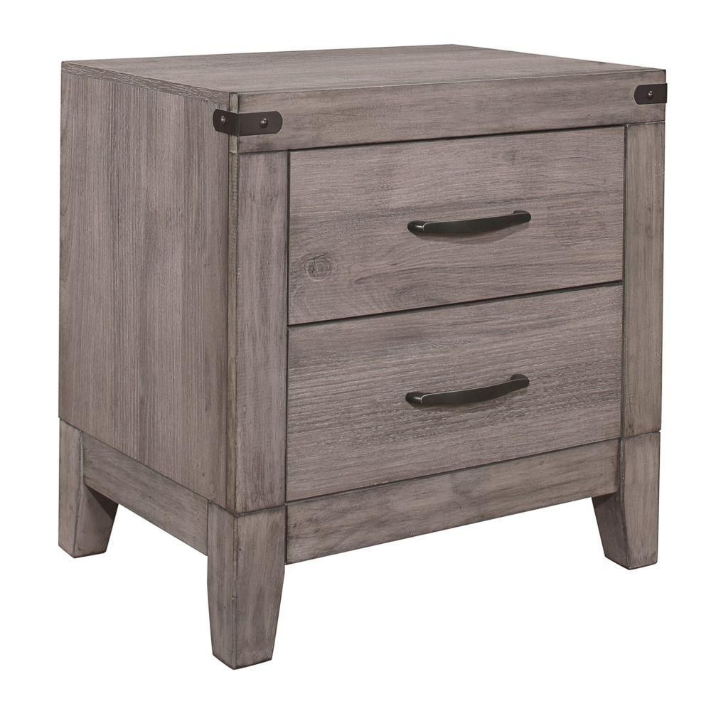 Benjara Weathered Gray Wooden Night Stand With Metal Handle 22 In. L X Inside Brushed Antique Gray 2 Drawer Wood Desks (Photo 6 of 15)