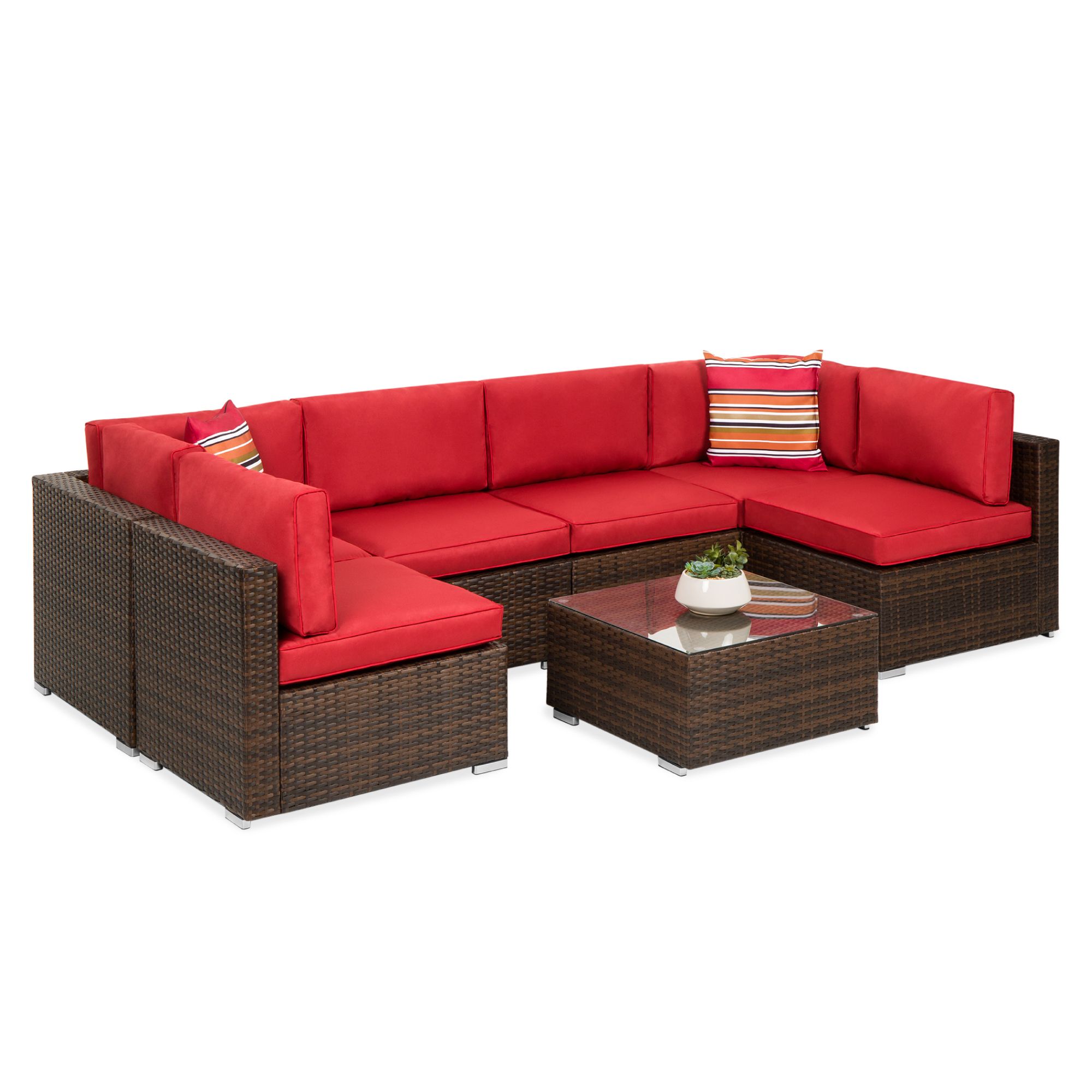 Best Choice Products 7 Piece Modular Outdoor Conversational Furniture Intended For Rustic Brown Sectional Corner Desks (View 10 of 15)