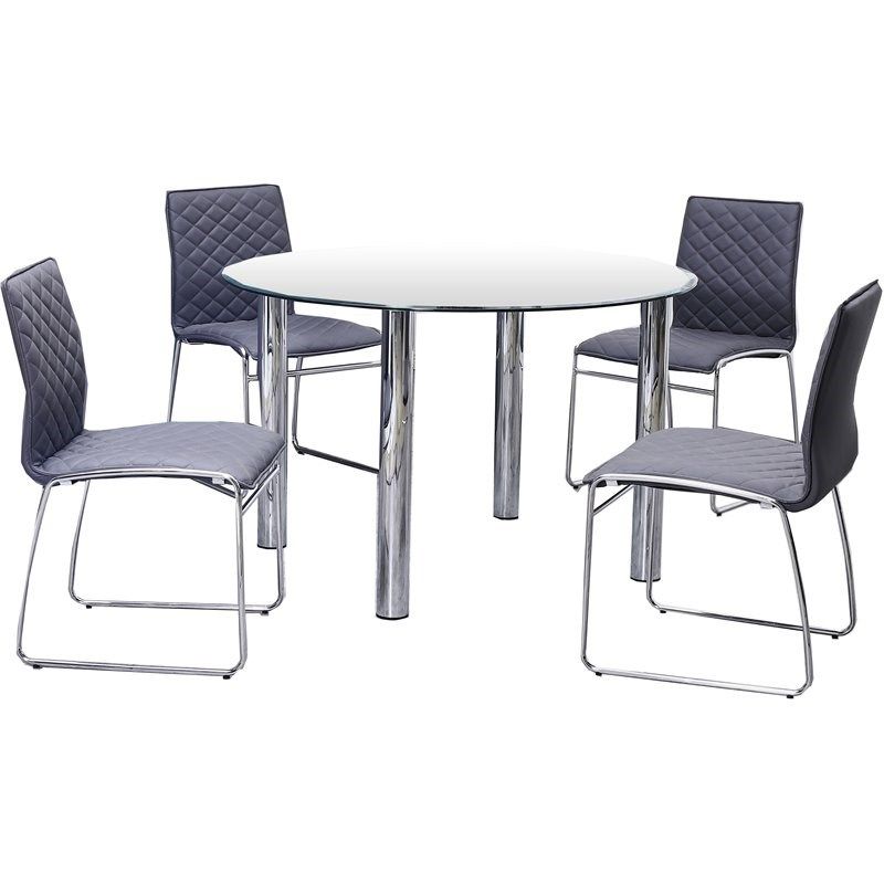 Best Master Furniture Duncan 5 Piece Round Stainless Steel Dining Set With Stainless Steel And Gray Desks (View 9 of 15)