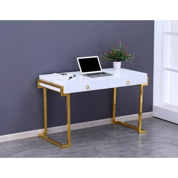 Best Master Furniture White Lacquer 2 Drawer Writing Desk – Overstock For Lacquer And Gold Writing Desks (View 8 of 15)