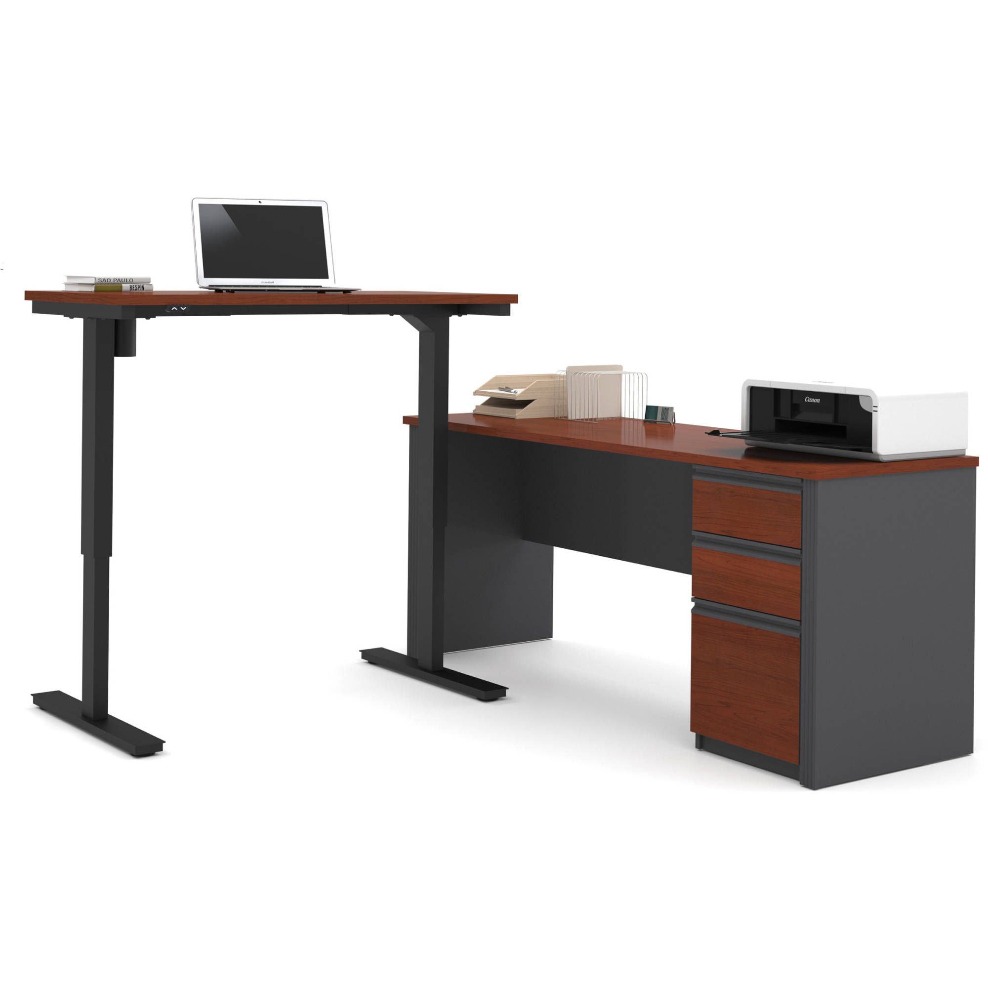 Bestar L Shaped Sit Stand Desk, Multiple Colors – Walmart – Walmart Pertaining To Cherry Adjustable Stand Up Desks (Photo 5 of 15)