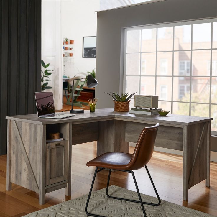 Better Homes & Gardens Modern Farmhouse L Desk, Rustic Gray Finish For Black Finish Modern Office Desks (View 12 of 15)