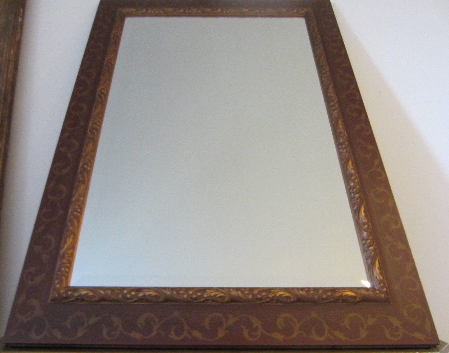 Beveled Mirror Floral Scrolled Gilt Decorated Brown Rectangle Wood With Lugo Rectangle Accent Mirrors (View 14 of 15)