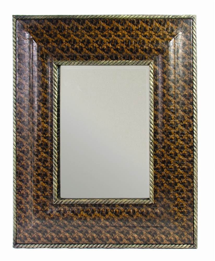 Beveled Wall Mirror W Faux Leather Frame In Brown – Walmart Within Brown Leather Round Wall Mirrors (Photo 14 of 15)