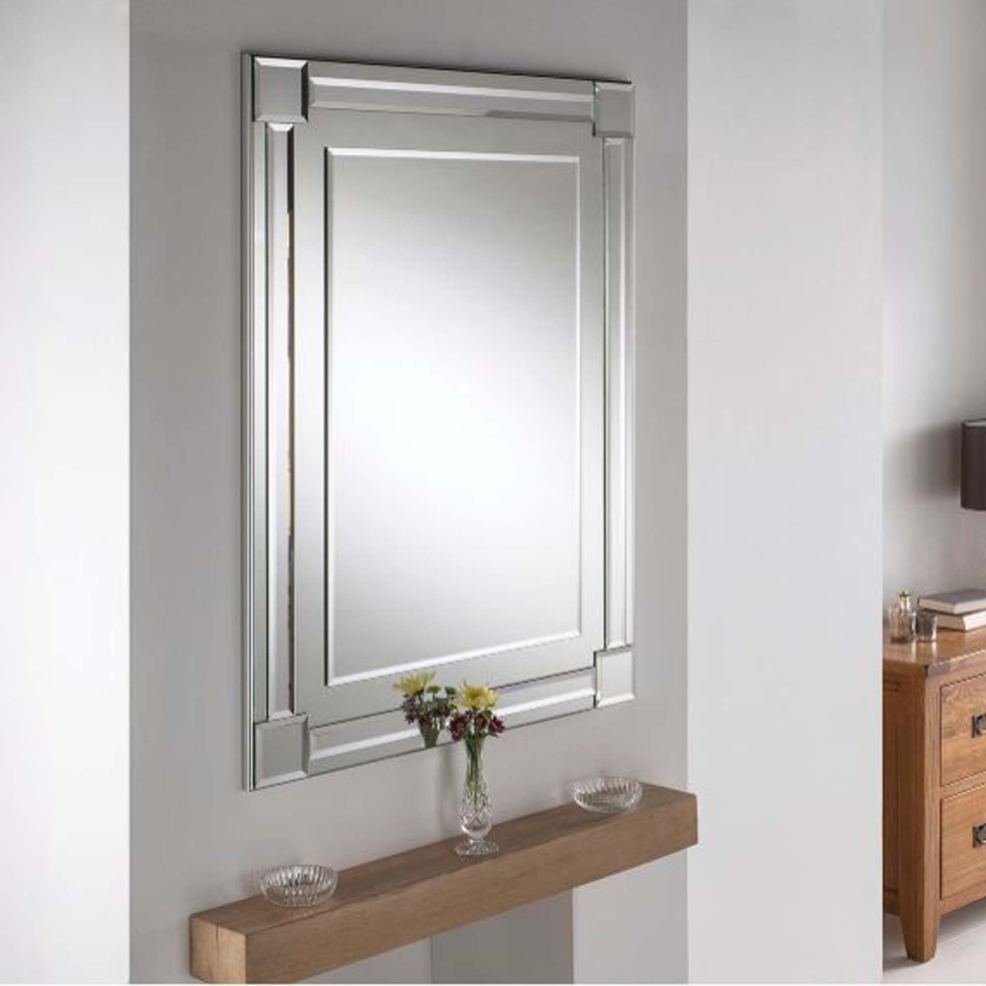 Bevelled Contemporary Rectangular Silver Wall Mirror | Homesdirect365 With Regard To Rectangular Grid Wall Mirrors (View 11 of 15)