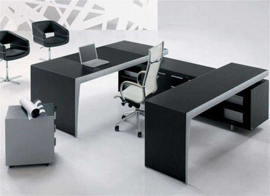 Black And White Office Interiors | Contemporary Office Furniture For Black And Silver Modern Office Desks (View 13 of 15)