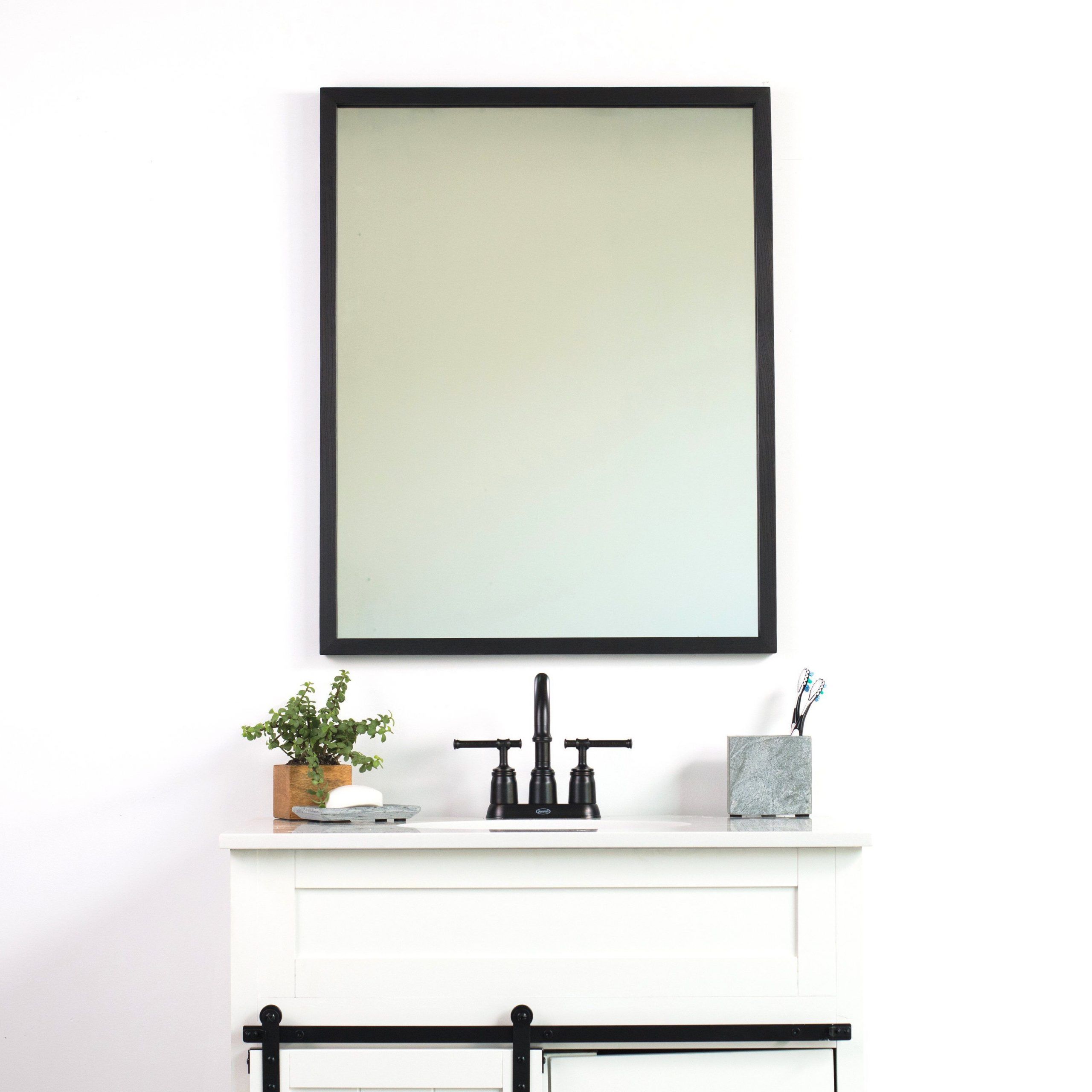 Black Bathroom Wall Mirror Thin Wall Mirror Modern Rustic | Etsy Throughout Black Wood Wall Mirrors (Photo 1 of 15)