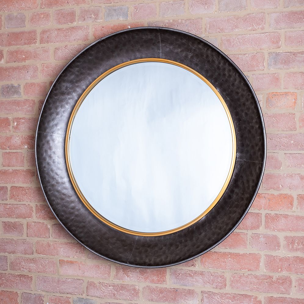 Black & Bronze Round Wall Mirror Large | Margo & Plum With Round Grid Wall Mirrors (View 13 of 15)