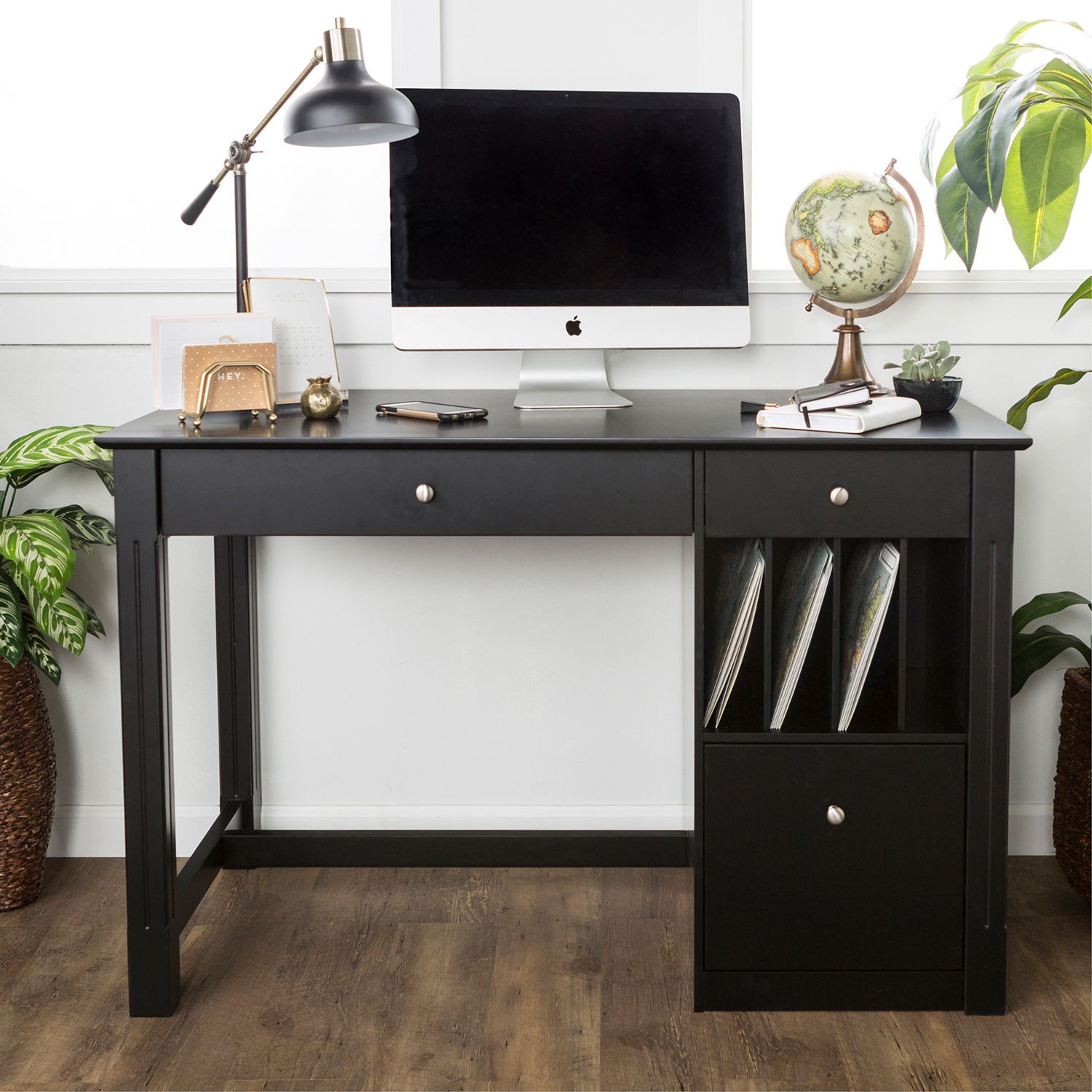 Black Deluxe Wood Storage Computer Desk – Pier1 Within White 1 Drawer Wood Laptop Desks (View 9 of 15)