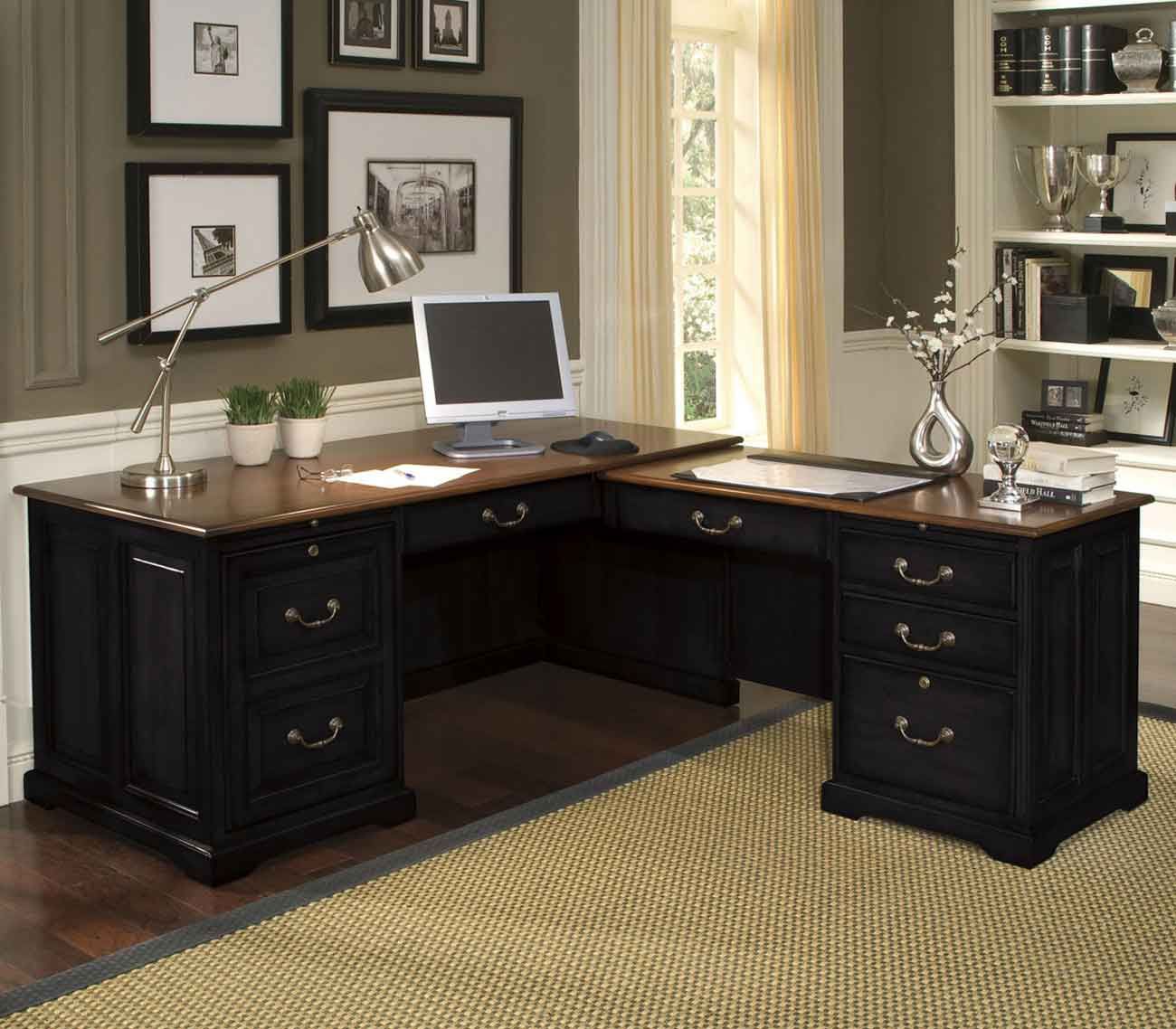 Black L Shape Desk For Home Office Within Black And Cinnamon Office Desks (View 10 of 15)