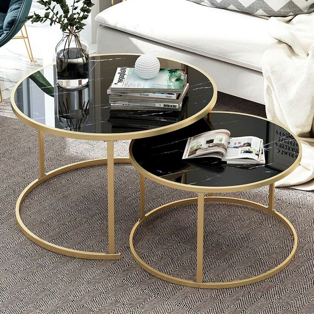 Black Marble Nesting Coffee Tables / 2 Black Marble Nesting End Tables With Regard To Marble And Black Metal Writing Tables (Photo 2 of 15)