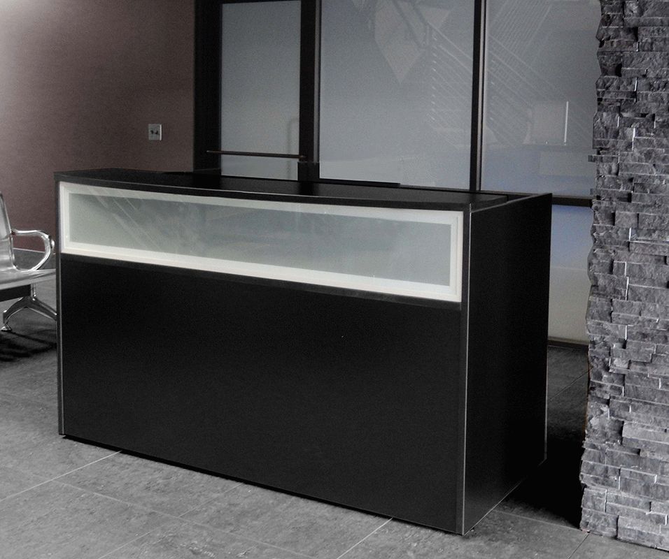 Black Reception Desk W/frosted Glass Panel In Aluminum And Frosted Glass Desks (View 5 of 15)