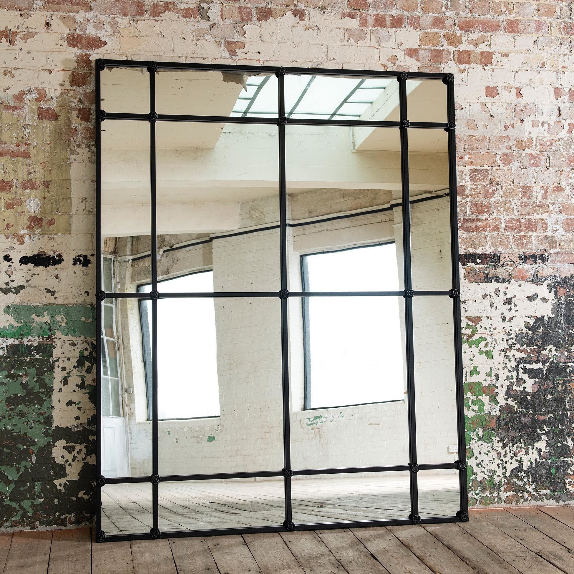 Black Vintage Inspired Iron Architectural Mirror | Window Mirror For Black Square Wall Mirrors (View 15 of 15)
