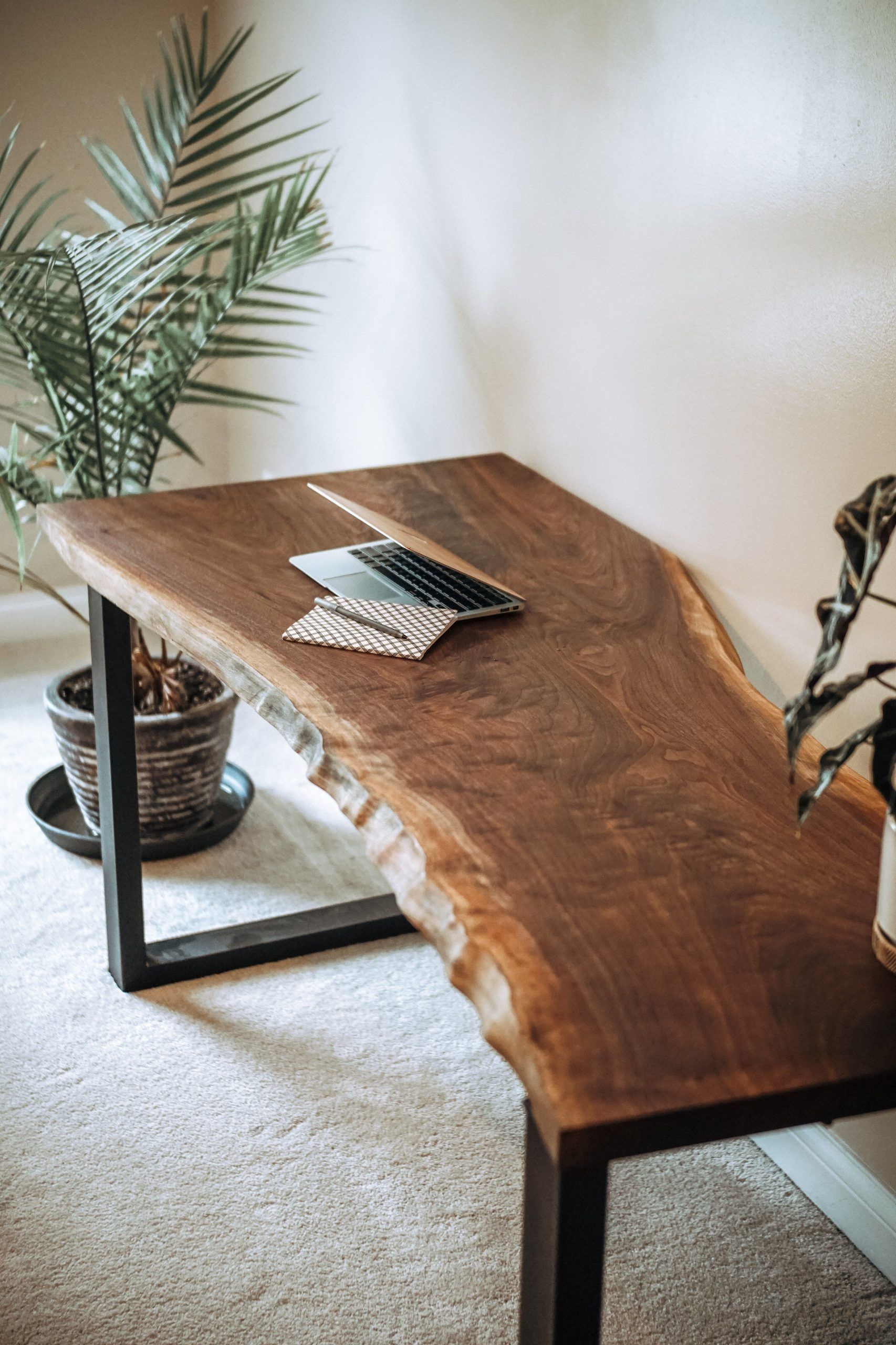 Black Walnut Live Edge Desk // Wood Slab // Table // Custom // Handmade Inside Glass Walnut Wood And Black Metal Office Desks (View 9 of 15)