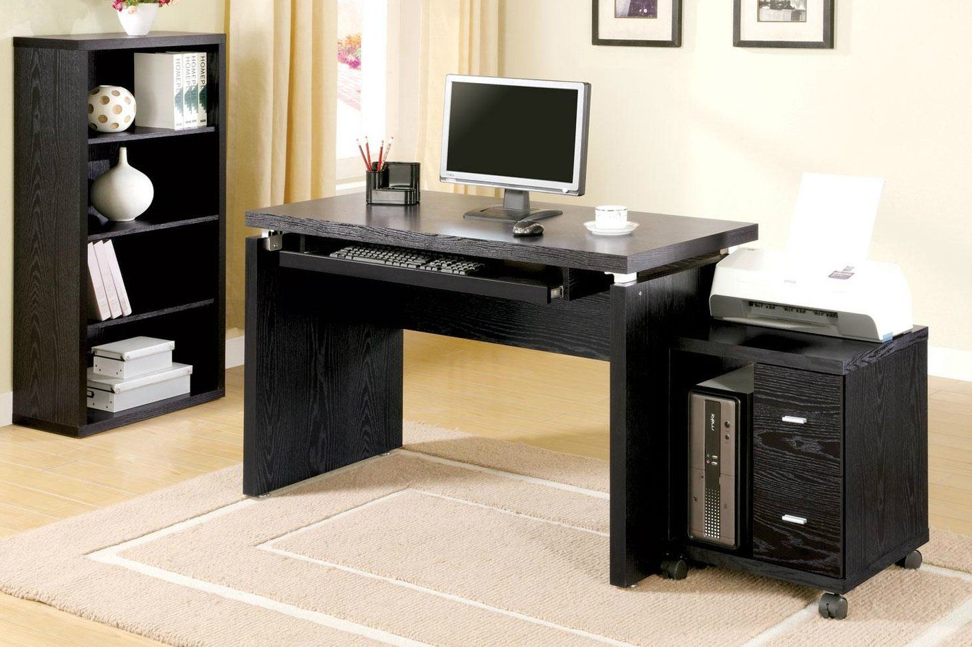 Black Wood Computer Desk – Steal A Sofa Furniture Outlet Los Angeles Ca Regarding Black Glass And Natural Wood Office Desks (View 5 of 15)