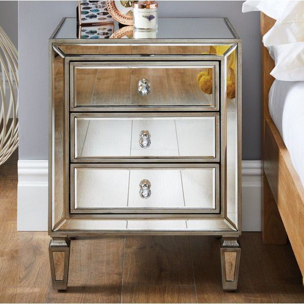 Blaine 3 Drawer Bedside Table | 3 Drawer Bedside Table, Mirrored With Regard To 3 Drawer Mirrored Small Desks (View 6 of 15)