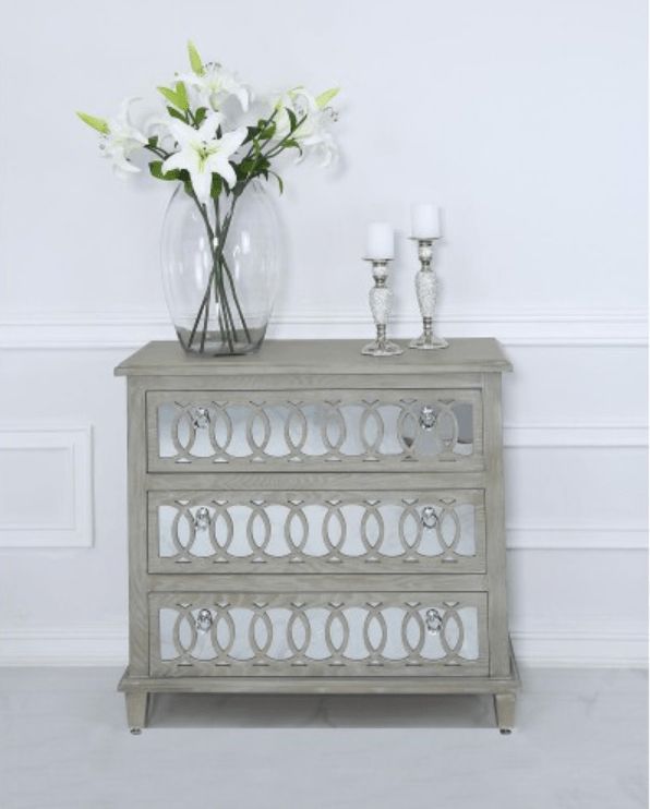 Blyth Wooden & Mirrored 3 Drawer Chest – Lycroft Interiors Pertaining To 3 Drawer Mirrored Small Desks (View 14 of 15)