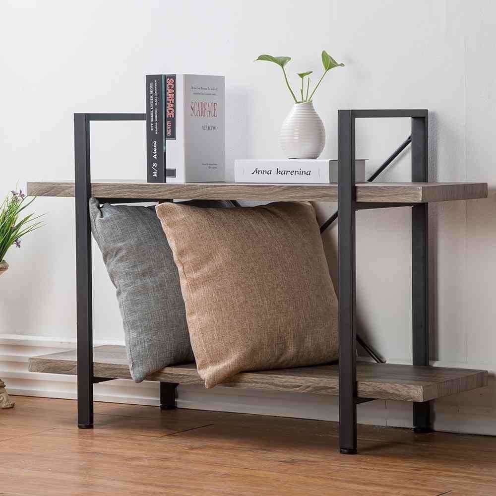 Bookcase Furniture 2 Shelf, Industrial Wood Display And Storage Inside Metal And Chestnut Wood 2 Shelf Desks (View 15 of 15)