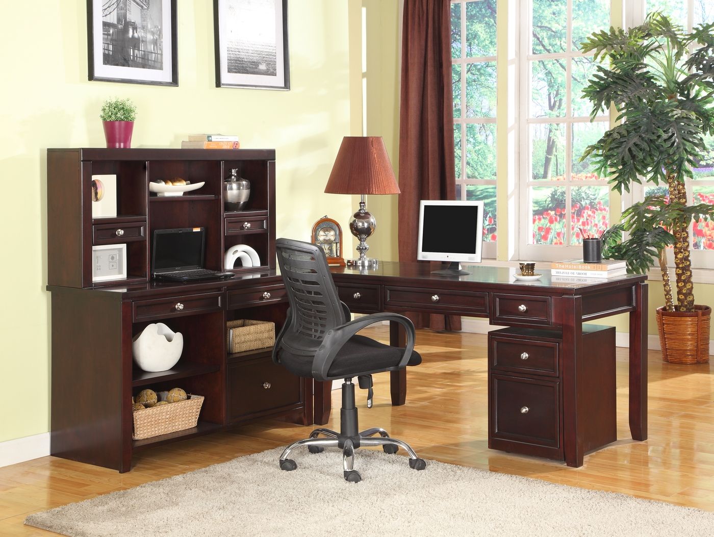 Boston Transitional Merlot Modular Office L Shaped Corner Desk Throughout Office Desks With Filing Credenza (View 10 of 15)