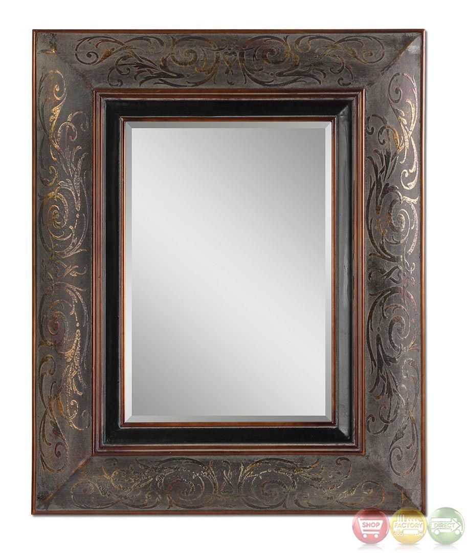 Bovara Traditional Rustic Bronze Mahogany Highlights Mirror 07043 Intended For Dark Mahogany Wall Mirrors (Photo 1 of 15)