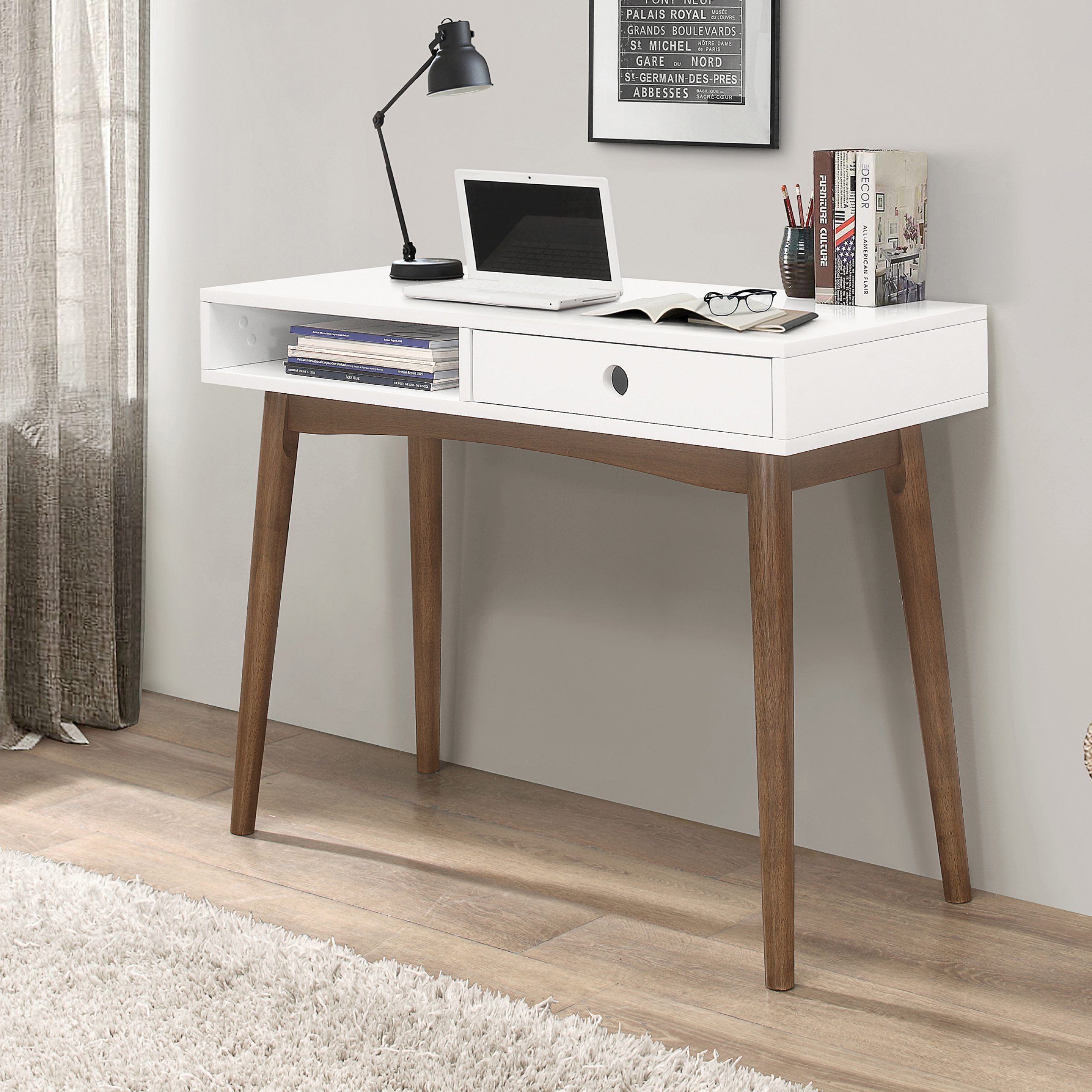 Bradenton 1 Drawer Writing Desk White And Walnut – Coaster F In Aged White Finish Wood Writing Desks (View 4 of 15)