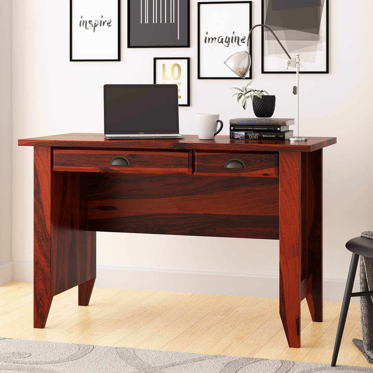 Brenda Rustic Solid Wood 2 Drawer Writing Desk Within Rustic Acacia Wooden Writing Desks (View 1 of 15)