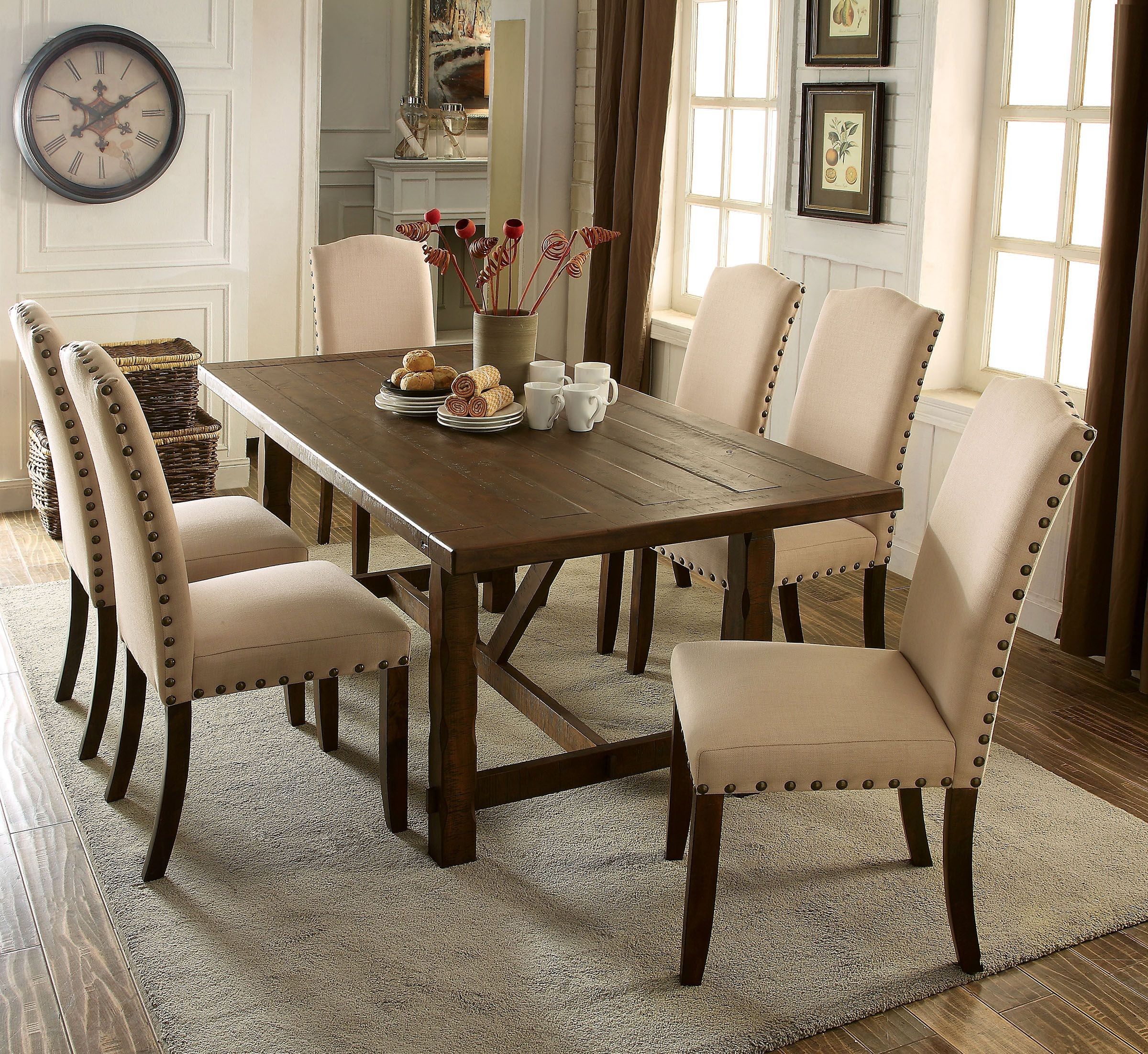 Brentford Rustic Walnut Rectangular Dining Room Set From Furniture Of Within Dark Walnut Desks And Chair Set (Photo 2 of 15)
