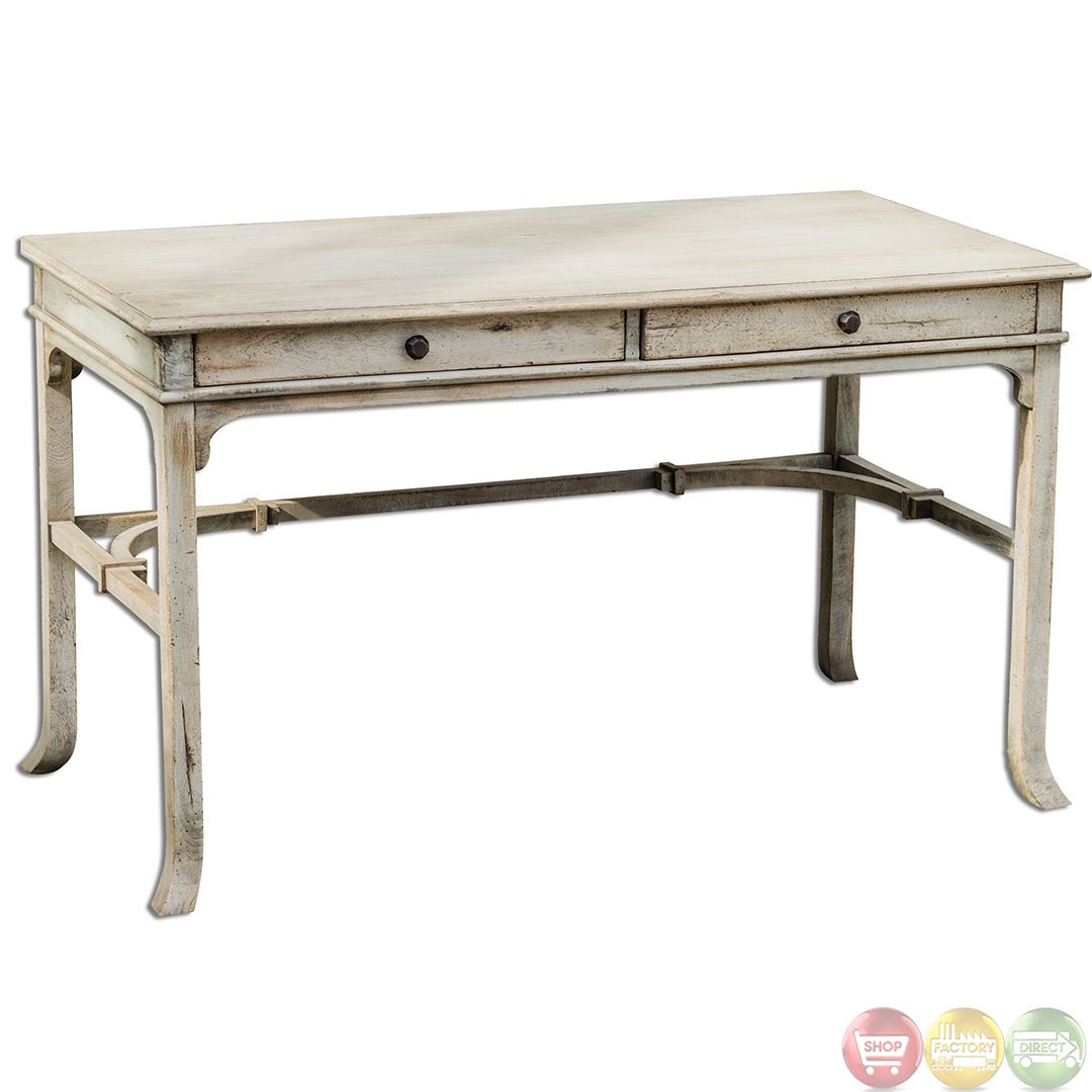 Bridgely Aged White Finish Solid Wood Writing Desk 25602 With Reclaimed Barnwood Wood Writing Desks (View 15 of 15)