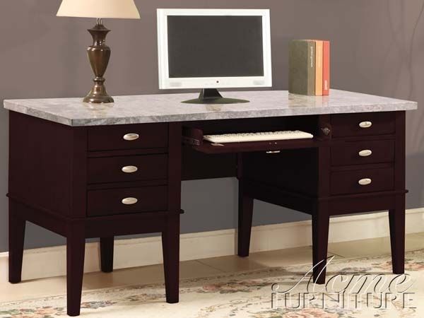 Britney Marble Top Home Office Desk In Espresso Finishacme – 92008 With Regard To Brown Faux Marble Writing Desks (View 13 of 15)