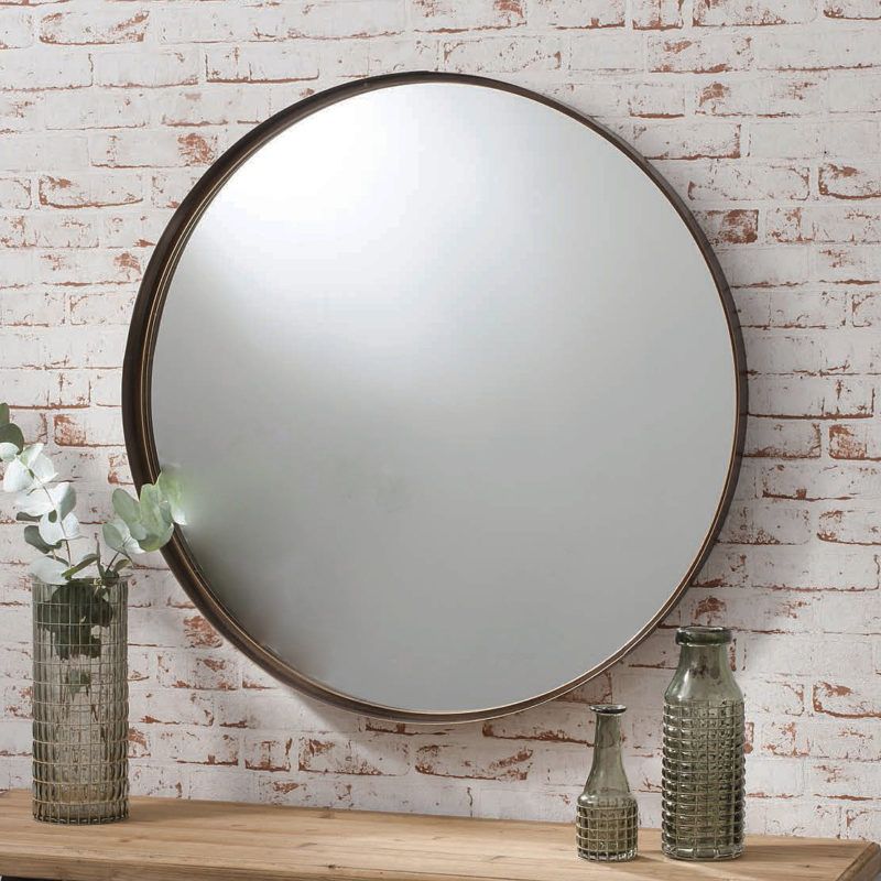 Bronze Industrial Round Mirror – Primrose & Plum Intended For Steel Gray Wall Mirrors (Photo 12 of 15)