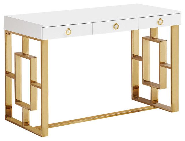 Brooks Contemporary 3 Drawer Writing Desk – Contemporary – Desks And In Gold And Olive Writing Desks (View 3 of 15)