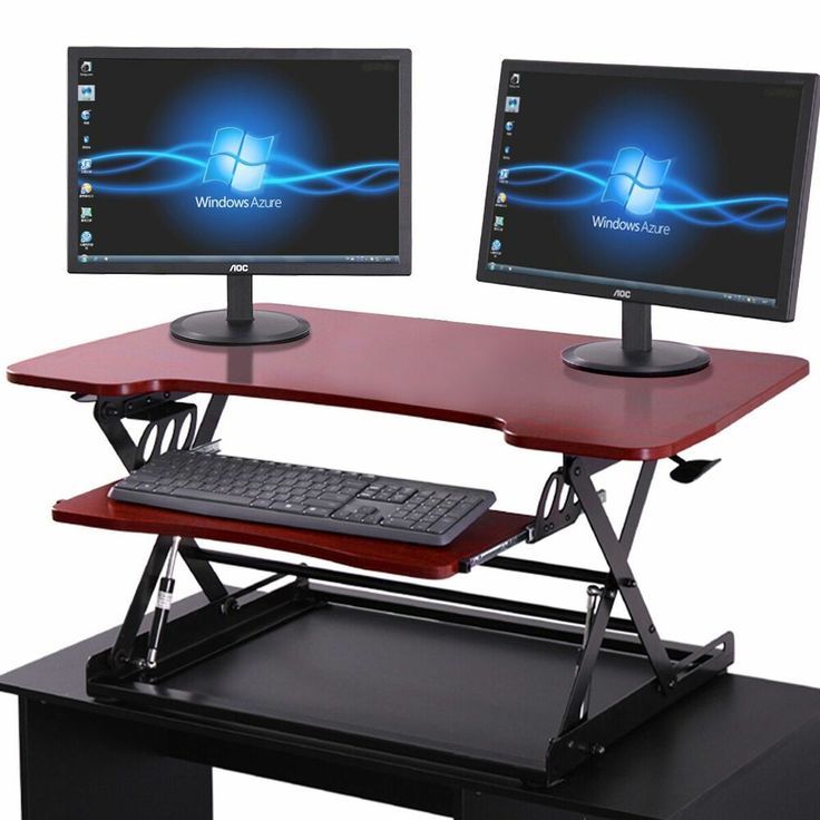 Brown Adjustable Height Stand Up Desk Computer Workstation Lift Rising In Cherry Adjustable Stand Up Desks (View 8 of 15)