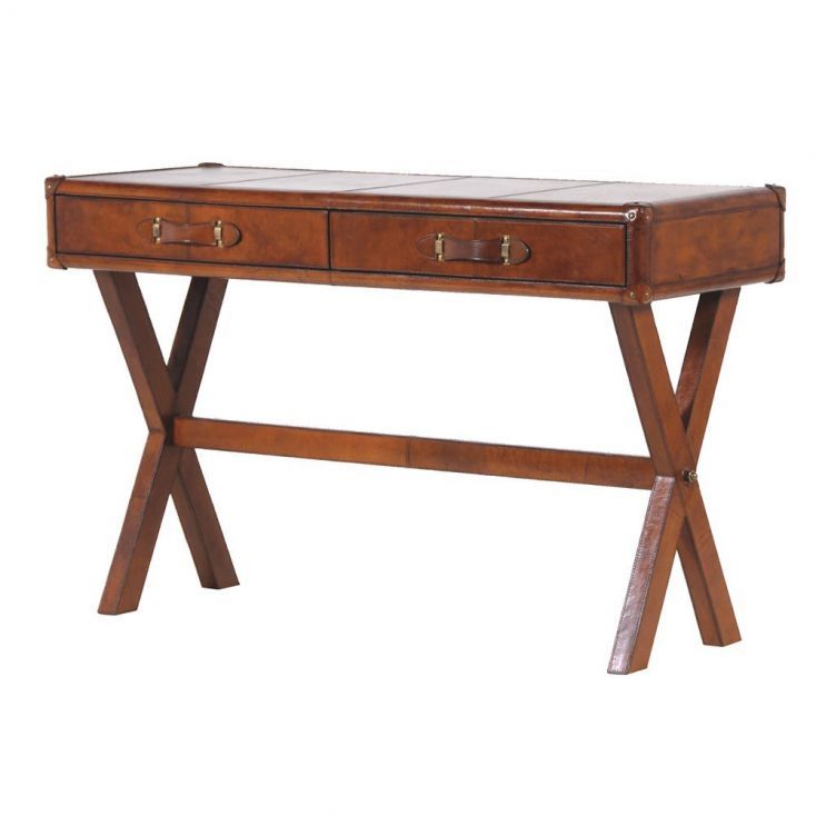 Brown Leather Wood Writing Office Desk For Brown 4 Shelf Writing Desks (View 7 of 15)
