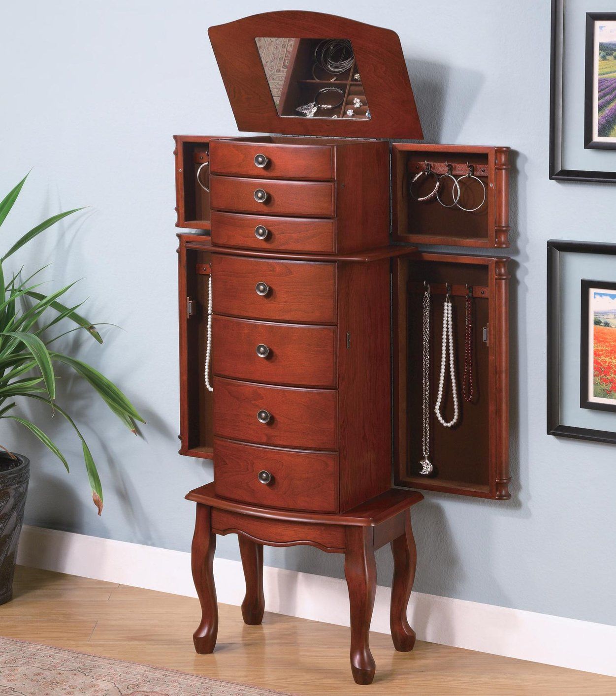 Brown Wood Jewelry Armoire – Steal A Sofa Furniture Outlet Los Angeles Ca Throughout Antique Brown 2 Door Wood Desks (Photo 9 of 15)