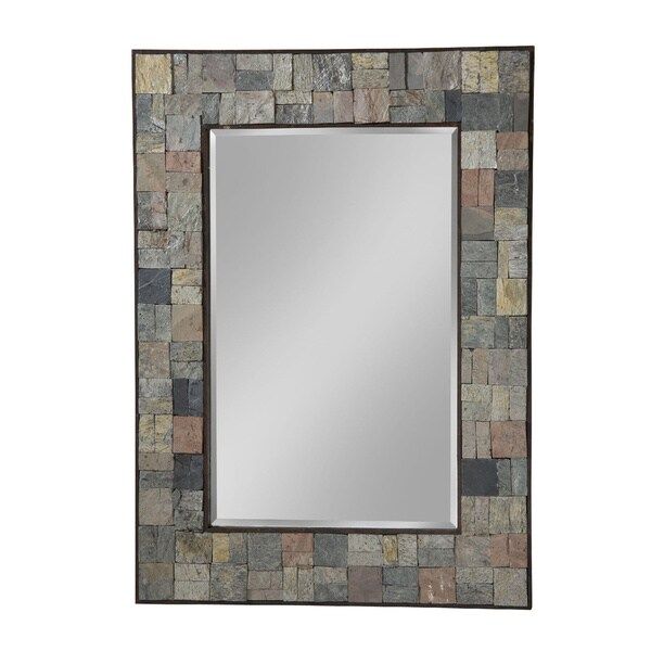 Burnside Stone Tile Framed Square Wall Mirror – Free Shipping Today Throughout Hussain Tile Accent Wall Mirrors (View 2 of 15)