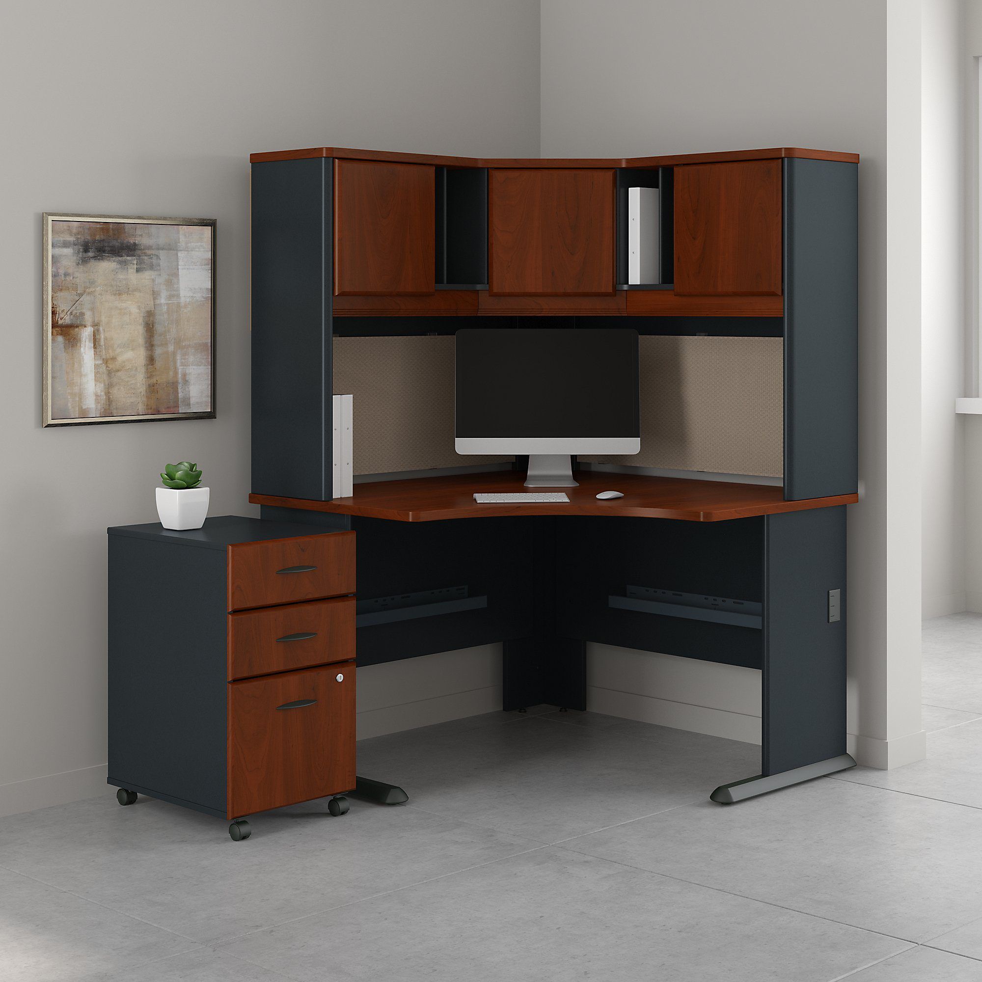 Bush Business Furniture Series A 48w Corner Desk With Hutch And Mobile Regarding Computer Desks With Filing Cabinet (View 5 of 15)