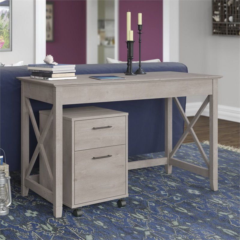 Bush Furniture Key West 48w Writing Desk With 2 Drawer Mobile File With Gray And Gold 2 Drawer Desks (View 6 of 15)
