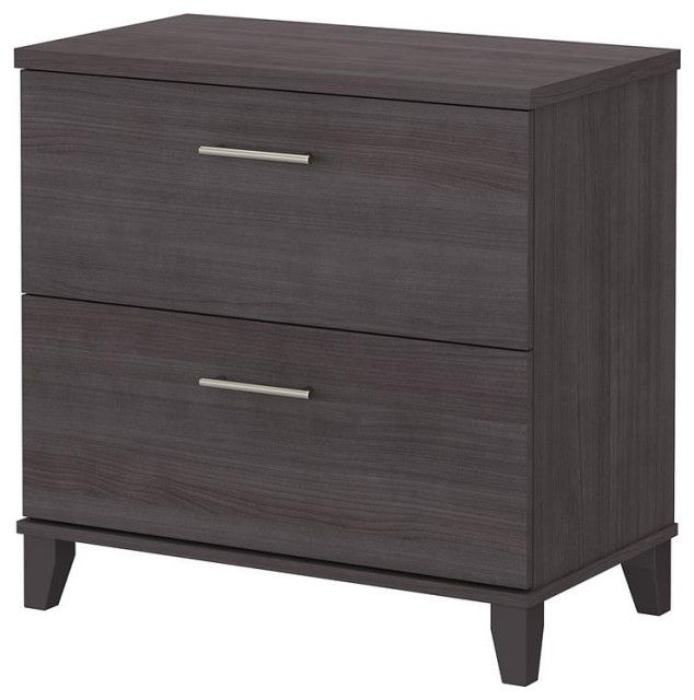 Bush Furniture Somerset 2 Drawer Lateral File Cabinet In Storm Gray Throughout Brushed Antique Gray 2 Drawer Wood Desks (Photo 10 of 15)