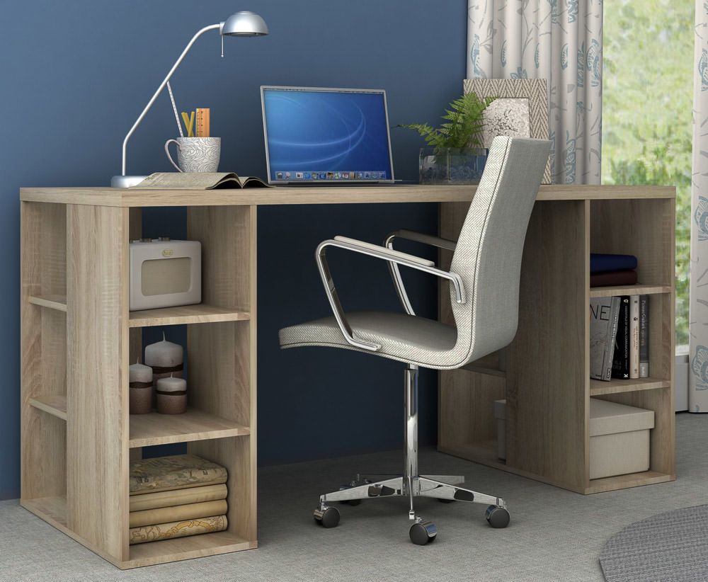 Buy Bloc Desk/computer Table – 6 Storage Shelves – Light Sonoma Oak For Sonoma Oak Writing Desks (View 14 of 15)