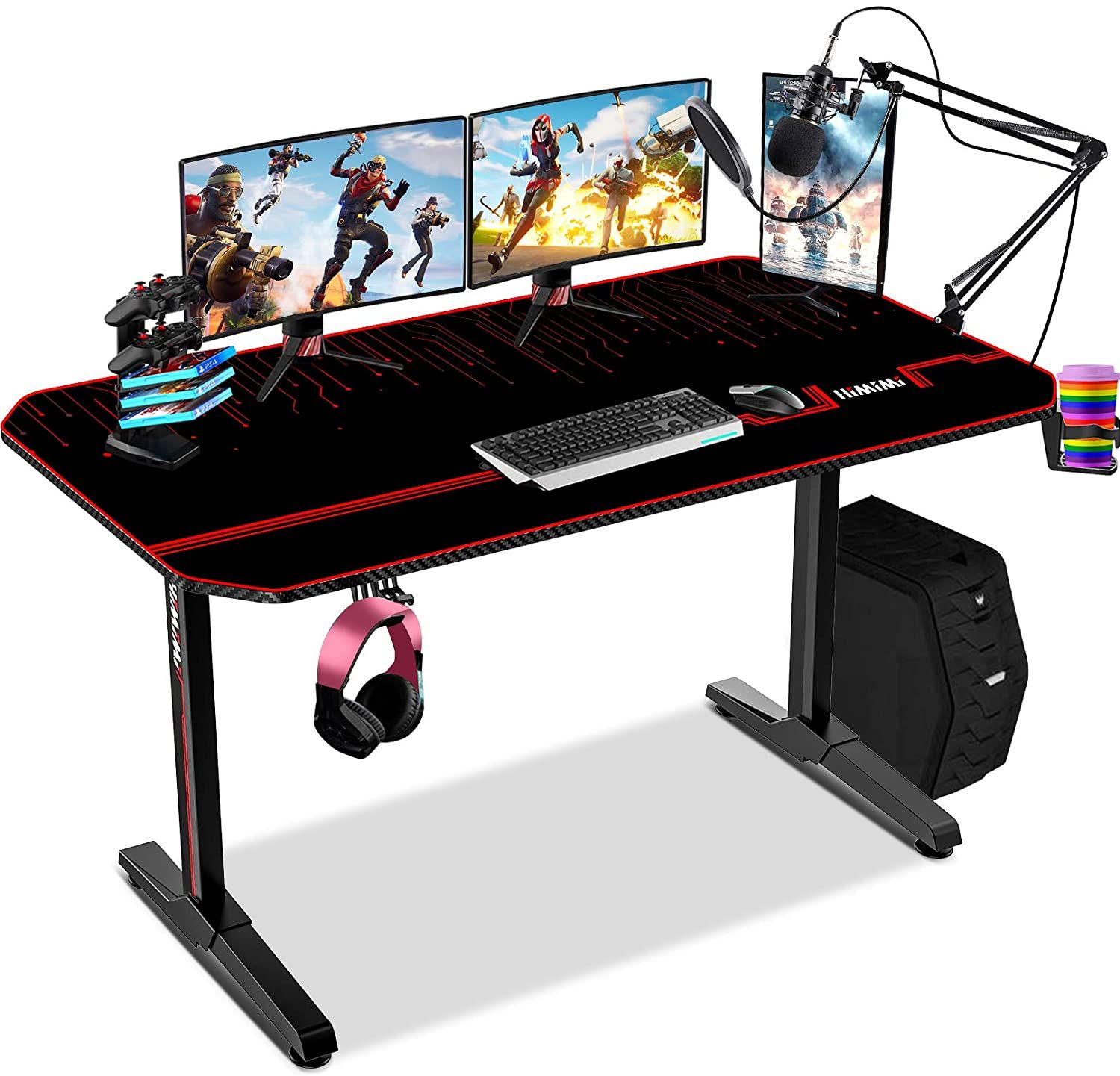 Buy Ergonomic Gaming Desk 55 Inch, T Shaped Computer Table With Free In Gaming Desks With Built In Outlets (View 1 of 15)