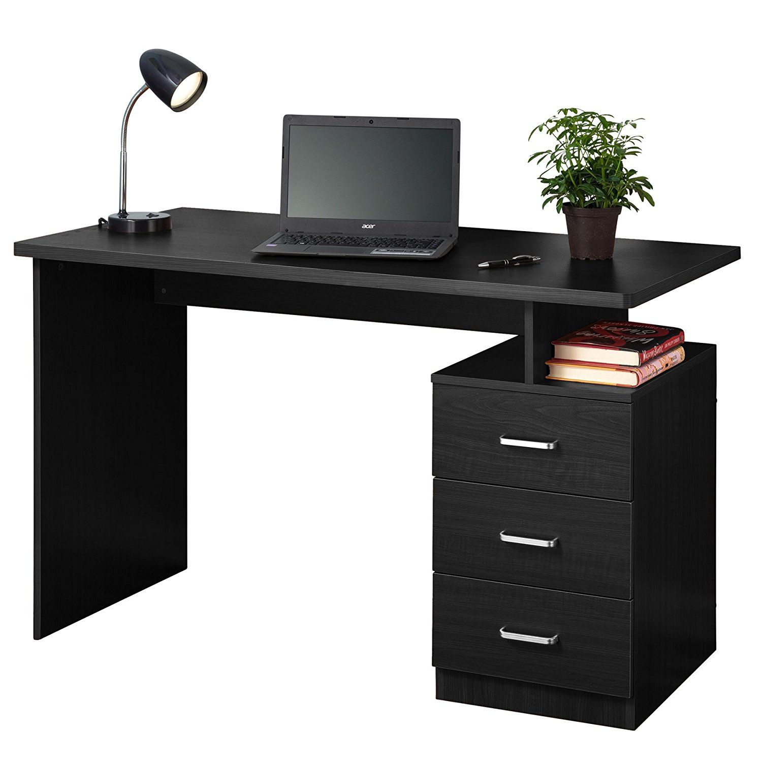 Buy Fineboard Home Office Desk With 3 Drawers, Black/white In Cheap Inside White And Black Office Desks (View 4 of 15)