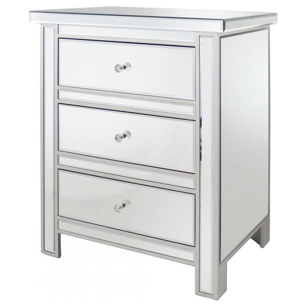 Buy Fusion Living 3 Drawer Mirrored Bedside Unit | Silver Beside Unit With 3 Drawer Mirrored Small Desks (View 8 of 15)