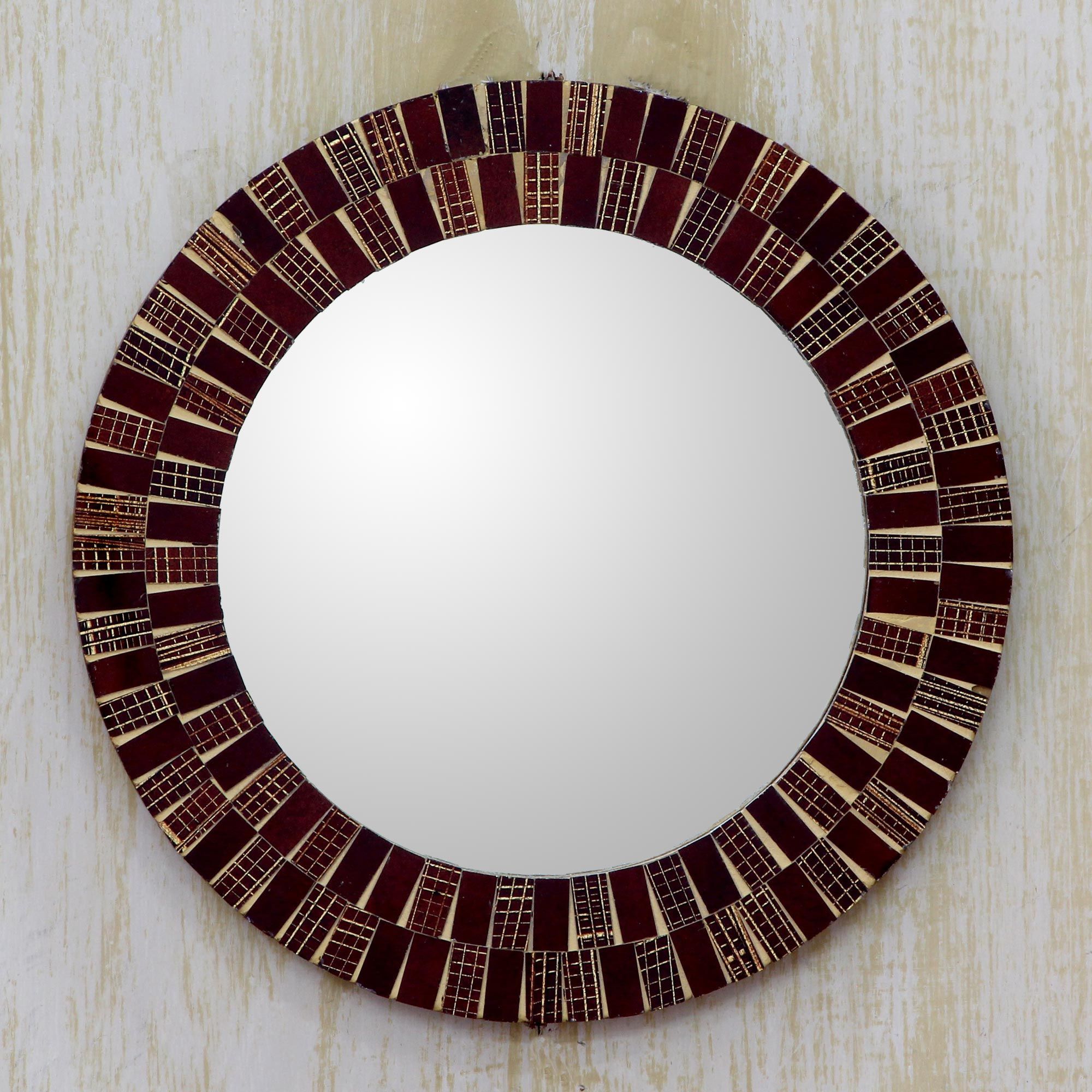 Buy Glass Mosaic Mirror, 'golden Flames' Today. Shop Unique, Award Pertaining To Golden Voyage Round Wall Mirrors (Photo 5 of 15)