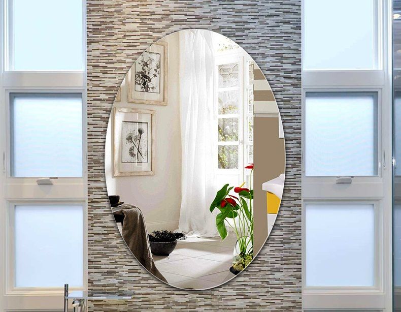 Buy Glass Oval Frameless Mirror For Bathroom 18 X 24 Inches Inside Thornbury Oval Bevel Frameless Wall Mirrors (View 13 of 15)