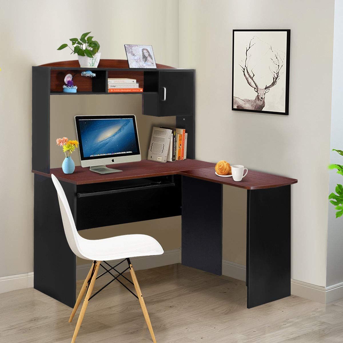 Buy L Shaped Computer Desk With Keyboard Tray Storage Drawer And Shelf In Corner Desks With Keyboard Shelf (View 3 of 15)